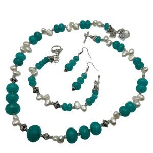 Handmade Jewelry Set ~ Apatite, Pearl, Crystal & Pewter